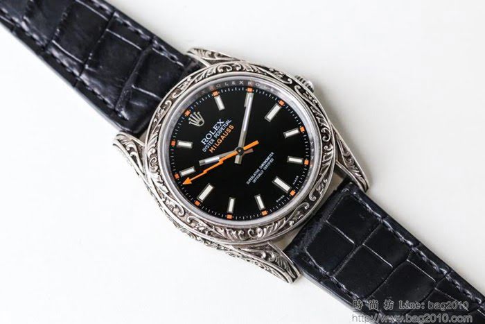ROLEX勞力士 新品上市 N9最新力作 雕刻手工 純銀殼套 瑞士ETA2824自動上旋機芯 超強防水 鱷魚皮錶帶 高檔男士腕表  wssb4775